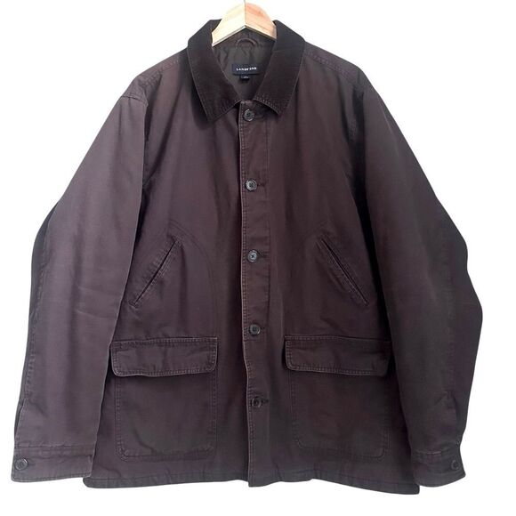 Lands End Men XL Chore Coat Brown Barn Jacket Quilted Liner Canvas Corduroy Trim